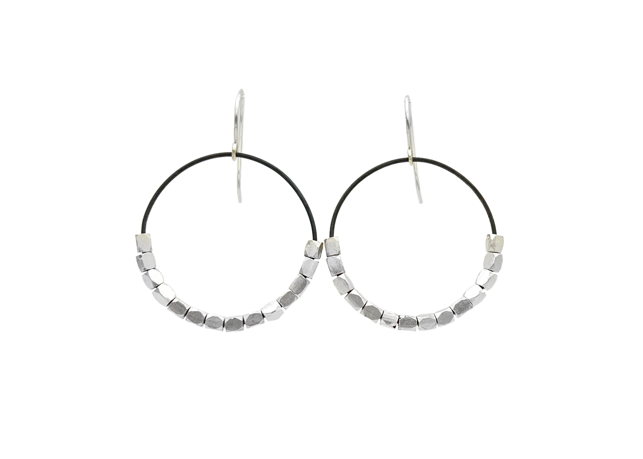 Silver fashion Beaded Dangle Hoop Earrings Sterling Silver