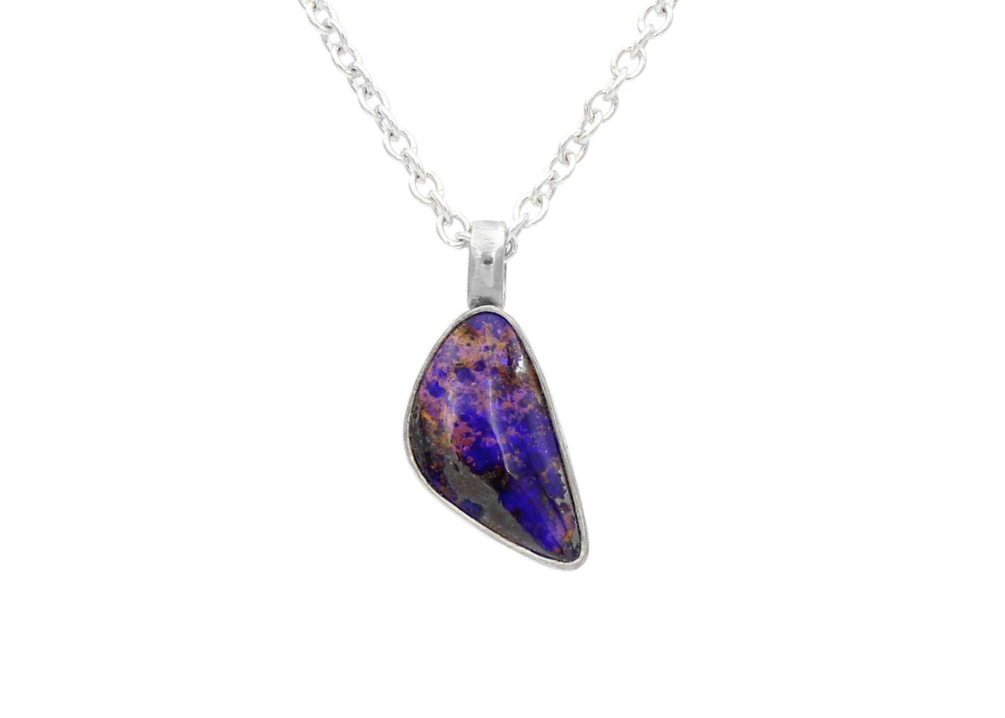 Australian Opal Necklace, 0.75 Carat Natural Solid Cabochon Opal Pendant,  8x6mm Oval Cab, Australia, Sterling Silver, Pink Purple Green